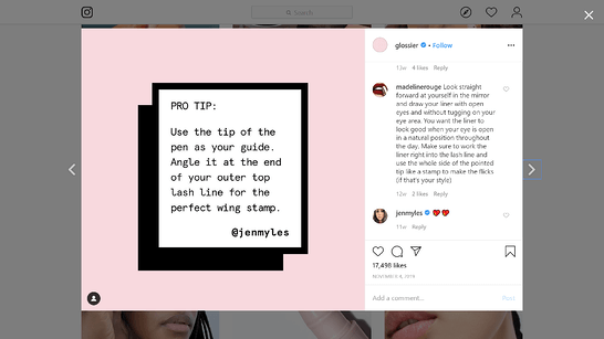 Glossier relies on sharing customers’ beauty routines and tutorials on social media
