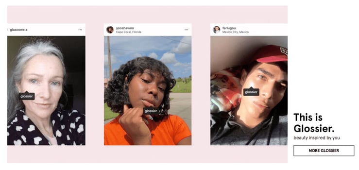 Glossier has customers and ambassadors feature in their ad campaigns