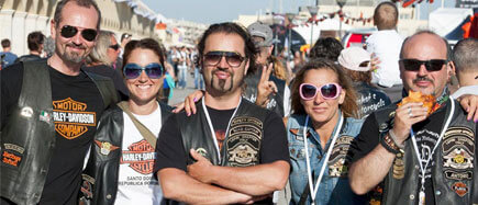 Group of Harley Davidson community members at a festival organized by the brand