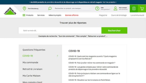 Leroy Merlin centralizes all lockdown related questions on a dedicated FAQ