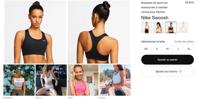 Nike leverages UGC sourced from its brand community to increase product page conversion on their ecommerce site