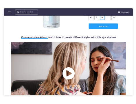 Customer event video displayed on a strategic product page