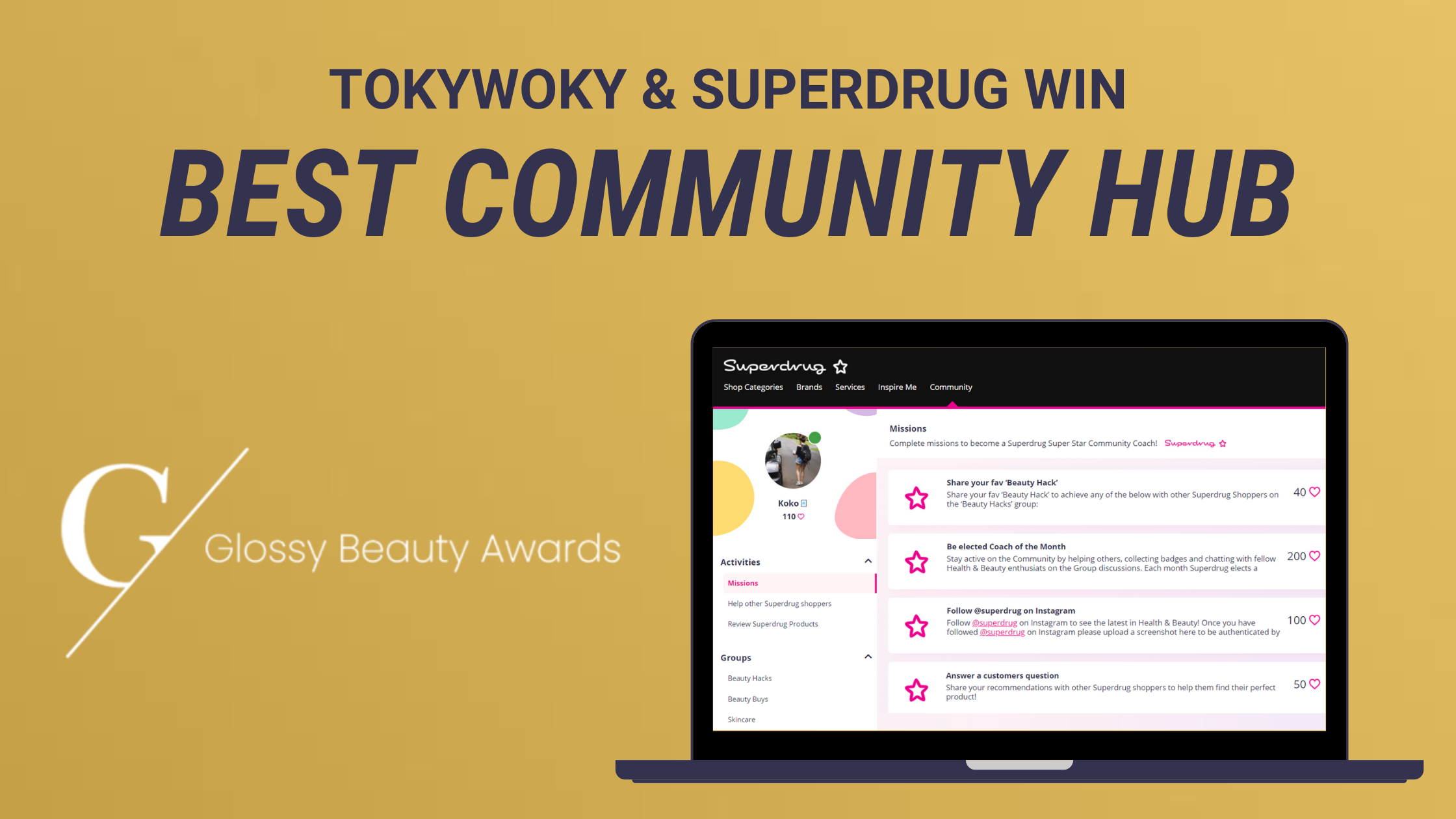 TokyWoky Superdrug win Best Community Hub at 2020 Glossy Awards